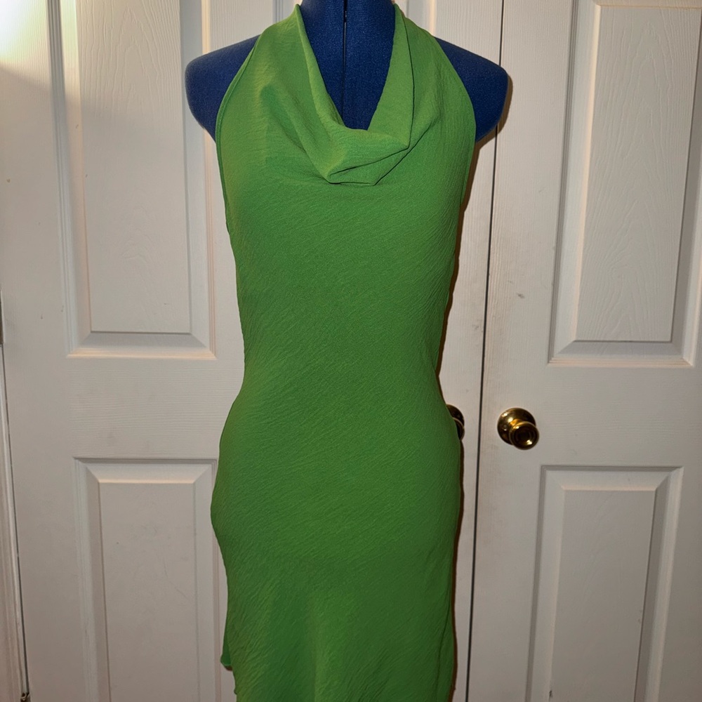 Green Cowl Neck Halter Dress